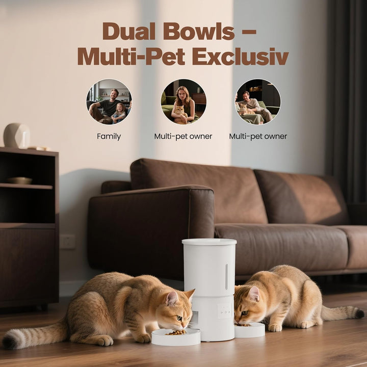 Futterautomat Katze 2 Näpfe mit APP: 5L Automatischer Futterspender mit 2.4G WiFi Timer für Trockenf