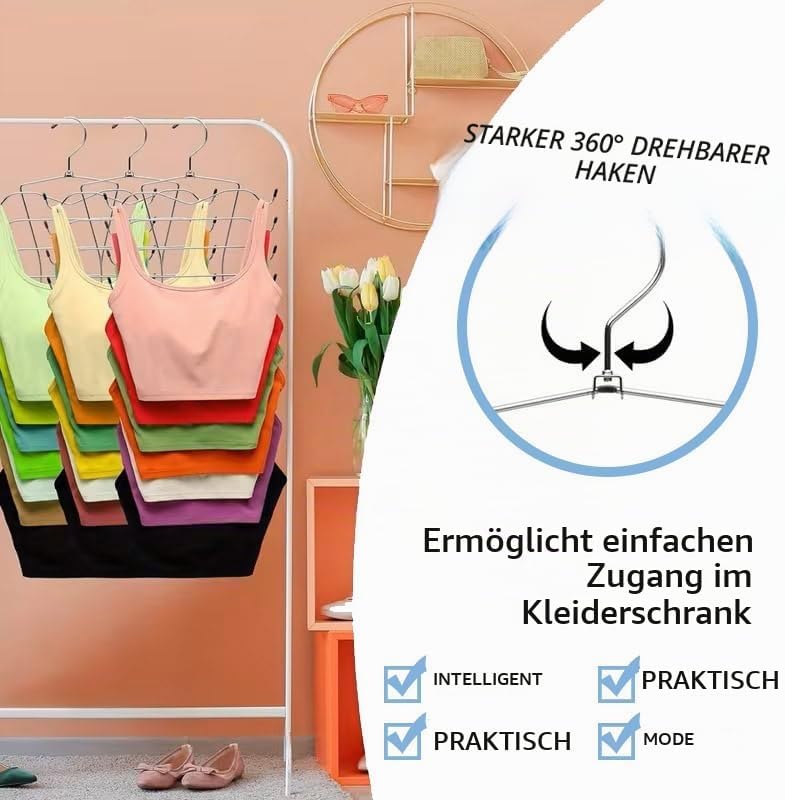 2 Stück Folding Platzsparende Kleiderbügel, 8 Etagen BH Aufbewahrung Metall Edelstahl Büge, rutschfe