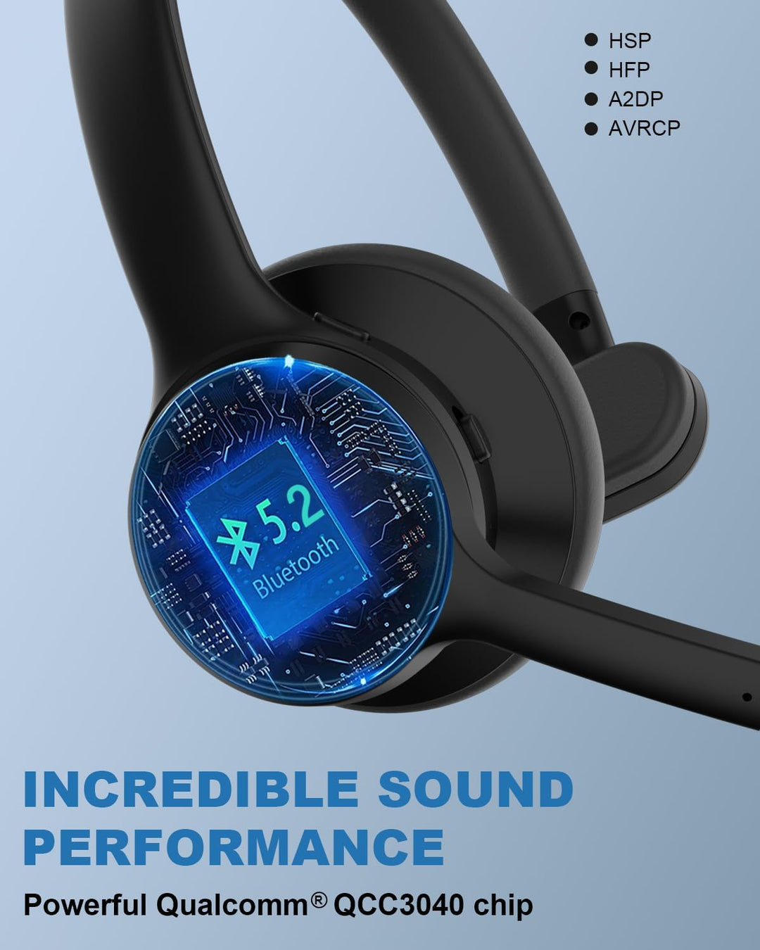 ANSTEN Bluetooth Headset mit Mikrofon | Wireless Headset mit Geräuschunterdrückung, 30 Stunden Anruf