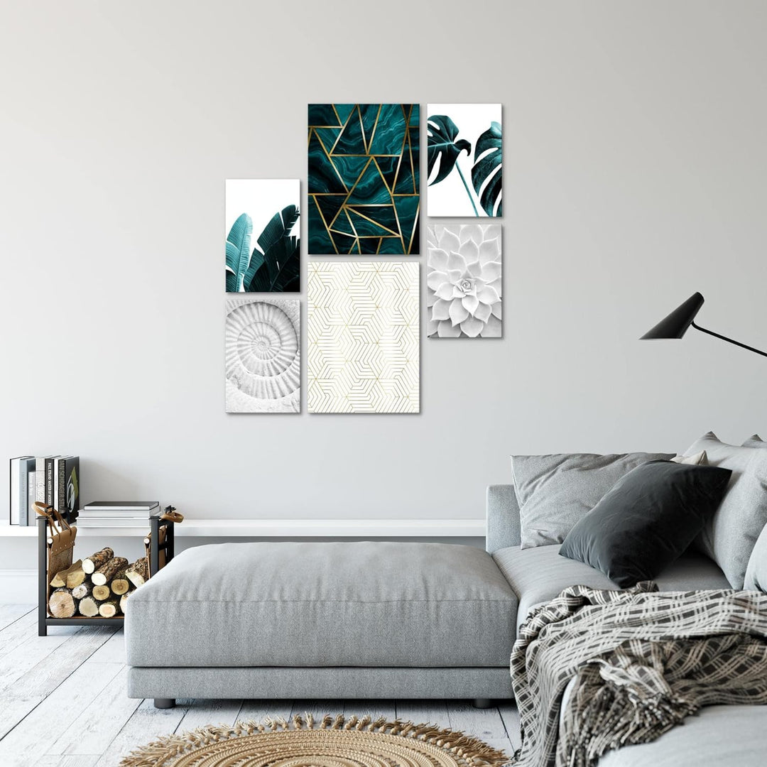 Novart Bilder Set - AUFHÄNGFERTIG - KEIN EXTRA RAHMEN BENÖTIGT - Grün Blätter Modern Abstrakt - Wohn