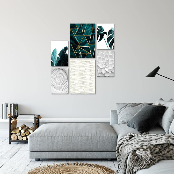 Novart Bilder Set - AUFHÄNGFERTIG - KEIN EXTRA RAHMEN BENÖTIGT - Grün Blätter Modern Abstrakt - Wohn