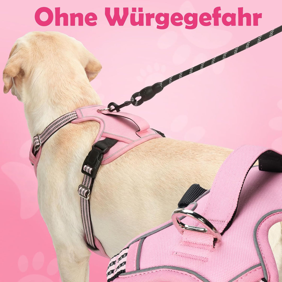 Funfox Hundegeschirr Mittelgrosse Hunde [L] - Verstellbares Anti-Zug Brustgeschirr mit Griff & Refle