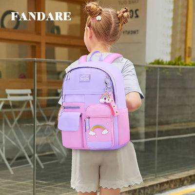 FANDARE Kinderrucksack Schulranzen Schultaschen Mädchen Schulrucksack Kinder Schultasche für 1-3 Kla