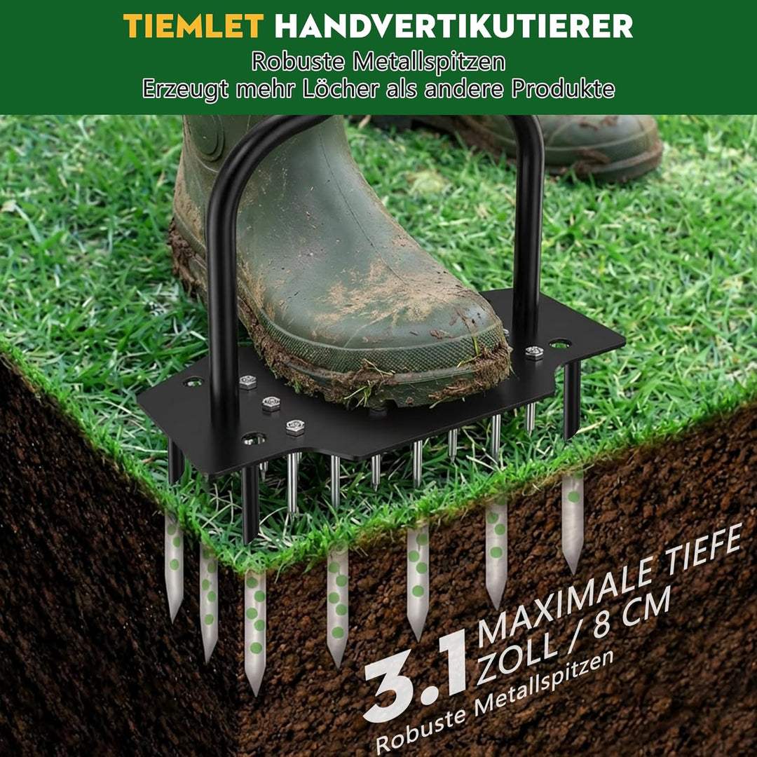 Handvertikutierer Rasenlüfter, Aerifizierer für Rasen Hohlspoon mit 20 Spikes (16 + 4 Hohlzinken), r