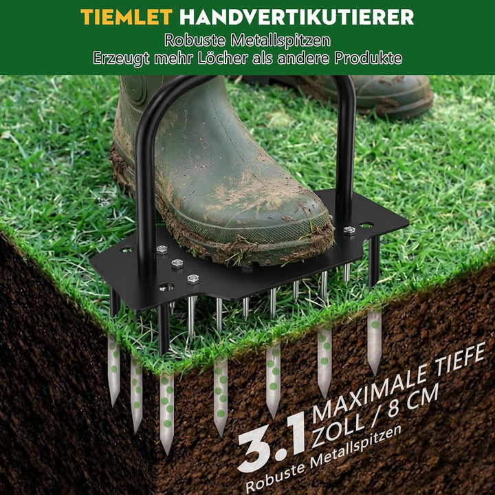 Handvertikutierer Rasenlüfter, Aerifizierer für Rasen Hohlspoon mit 20 Spikes (16 + 4 Hohlzinken), r