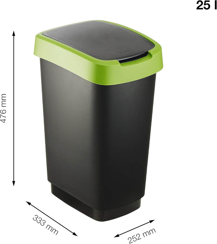 Rotho Salsa Mülleimer 25l mit Deckel, Kunststoff (PP) BPA-frei, grün, 25l (33.3 x 25.2 x 47.6 cm) Gr