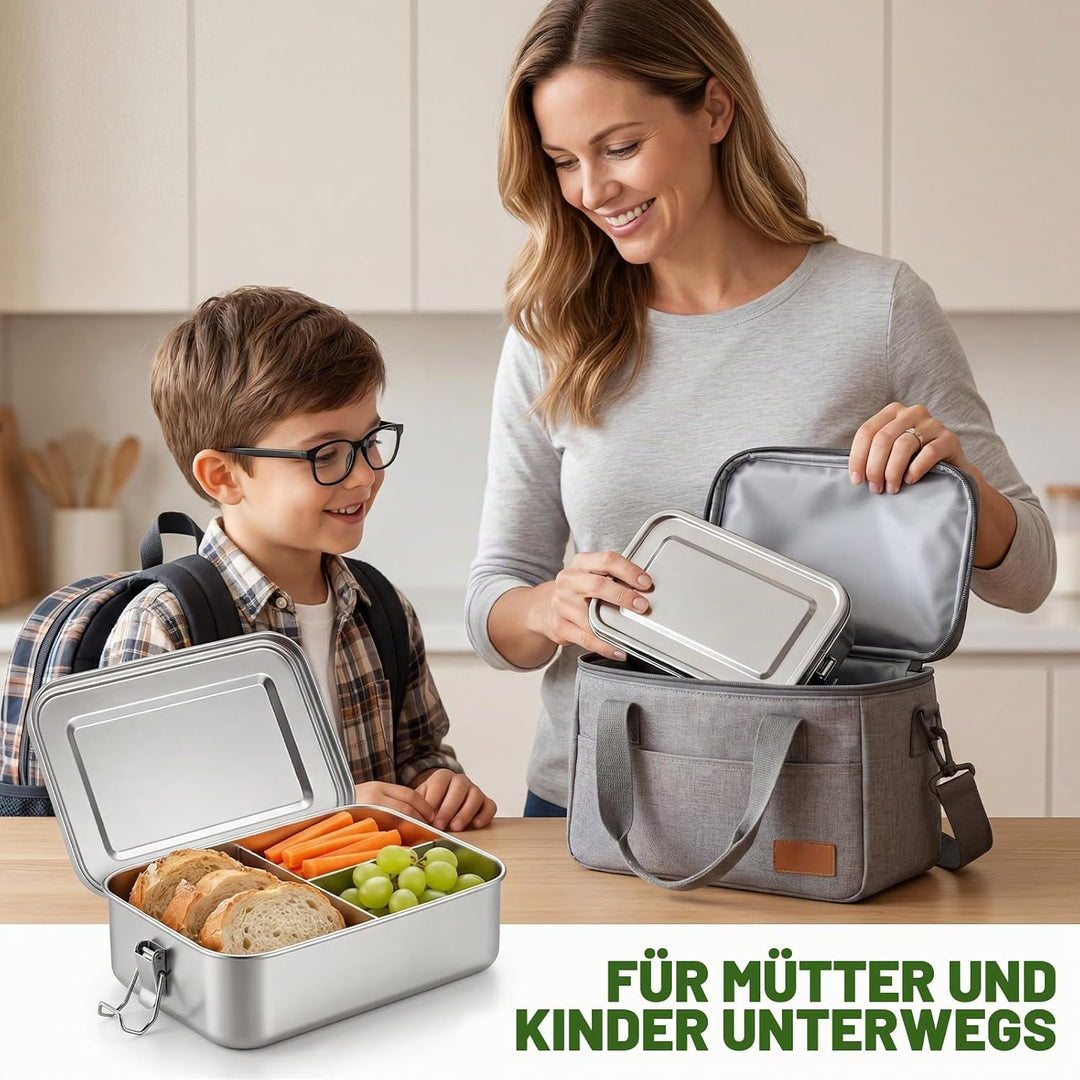 1200ml Brotdose Edelstahl mit Fächern, Brotzeitdose mit Trennwänd | Hochwertige 304 Edelstahl Brotdo