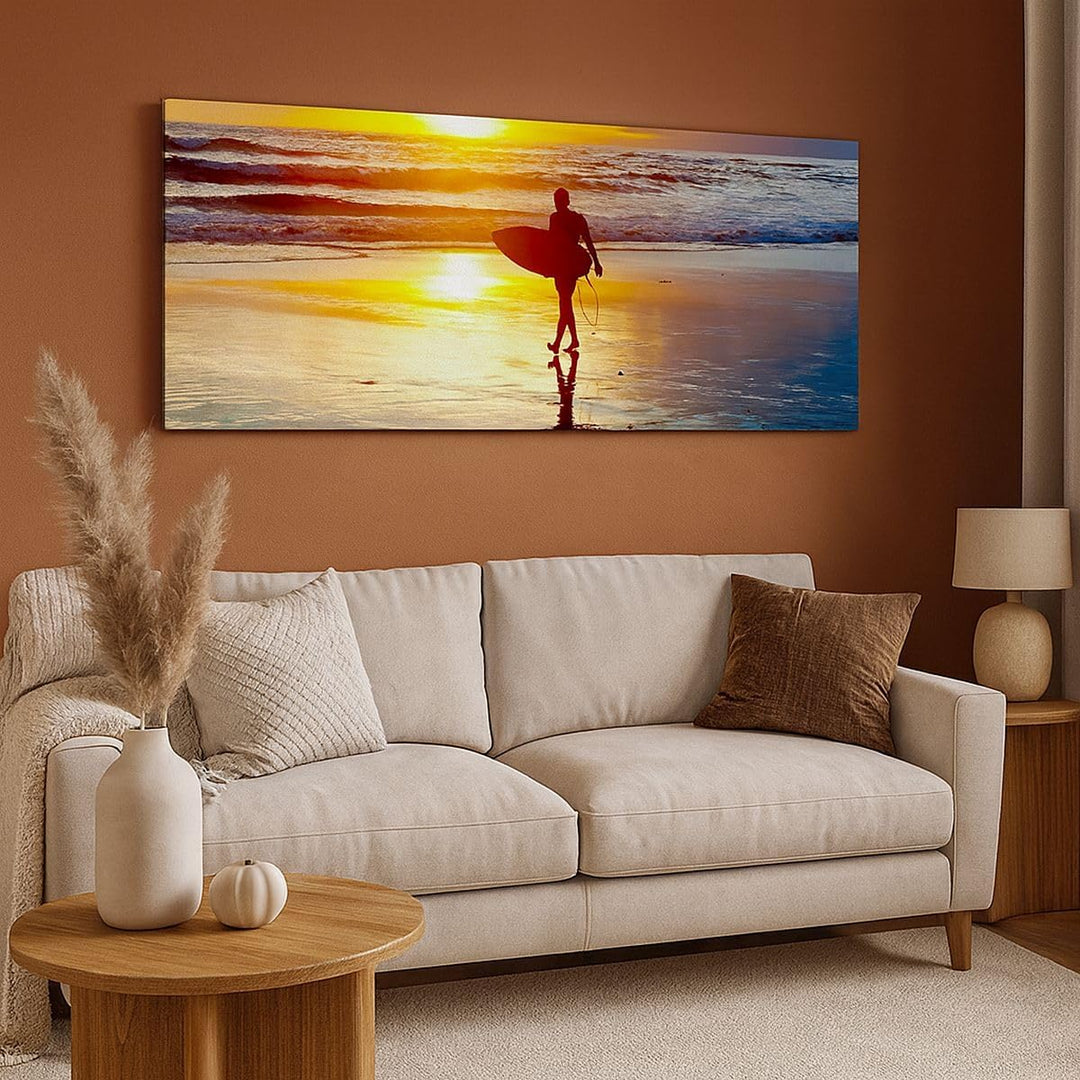 Wandbilder Dekoration Wohnzimmer Surfer sonnenuntergang ozean brett Bilder auf Leinwand 120x50cm Lei