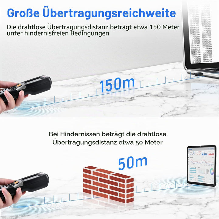 JRHC 1D Barcode Scanner Inventarscanner und Sammler, kabelloser 2.4G Barcode-Scanner zum Scannen von