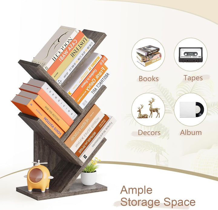Hoctieon Bücherregal Baumform, Standregal mit 4 Ebenen, Bookshelf Bookcase Holz Eckregal Stehend für