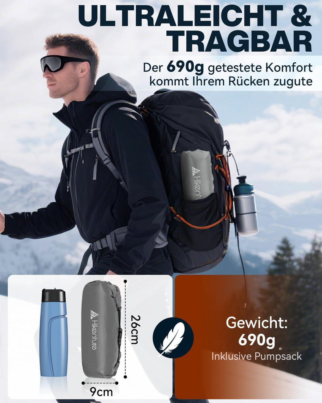 HIKENTURE 6,2 R-Wert Camping Isomatte Ultraleicht, 8 cm Dicke Aufblasbare Isomatte Camping Luftmatra