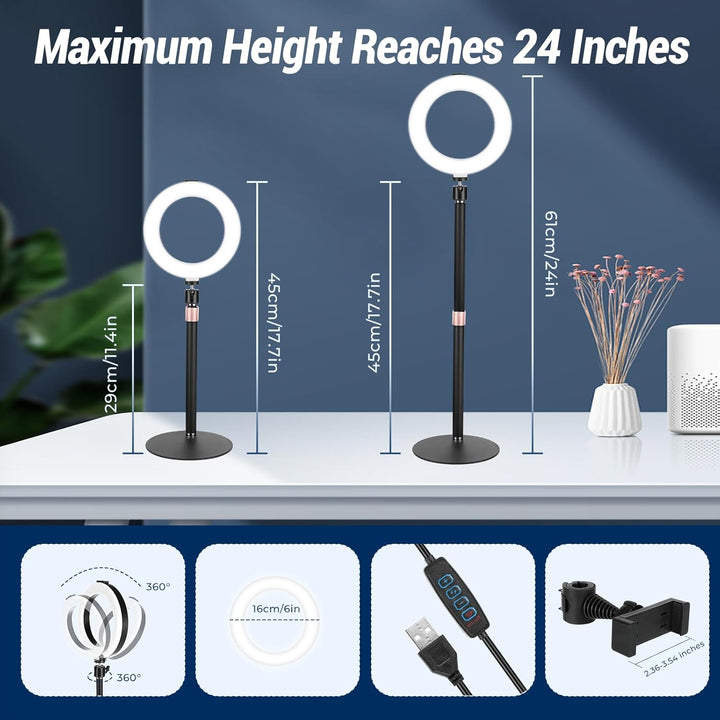 Ringlicht mit Stativ Handy Laptop Videokonferenz Licht mit Klemme 6.3 Zoll Tisch LED Ring Light Self