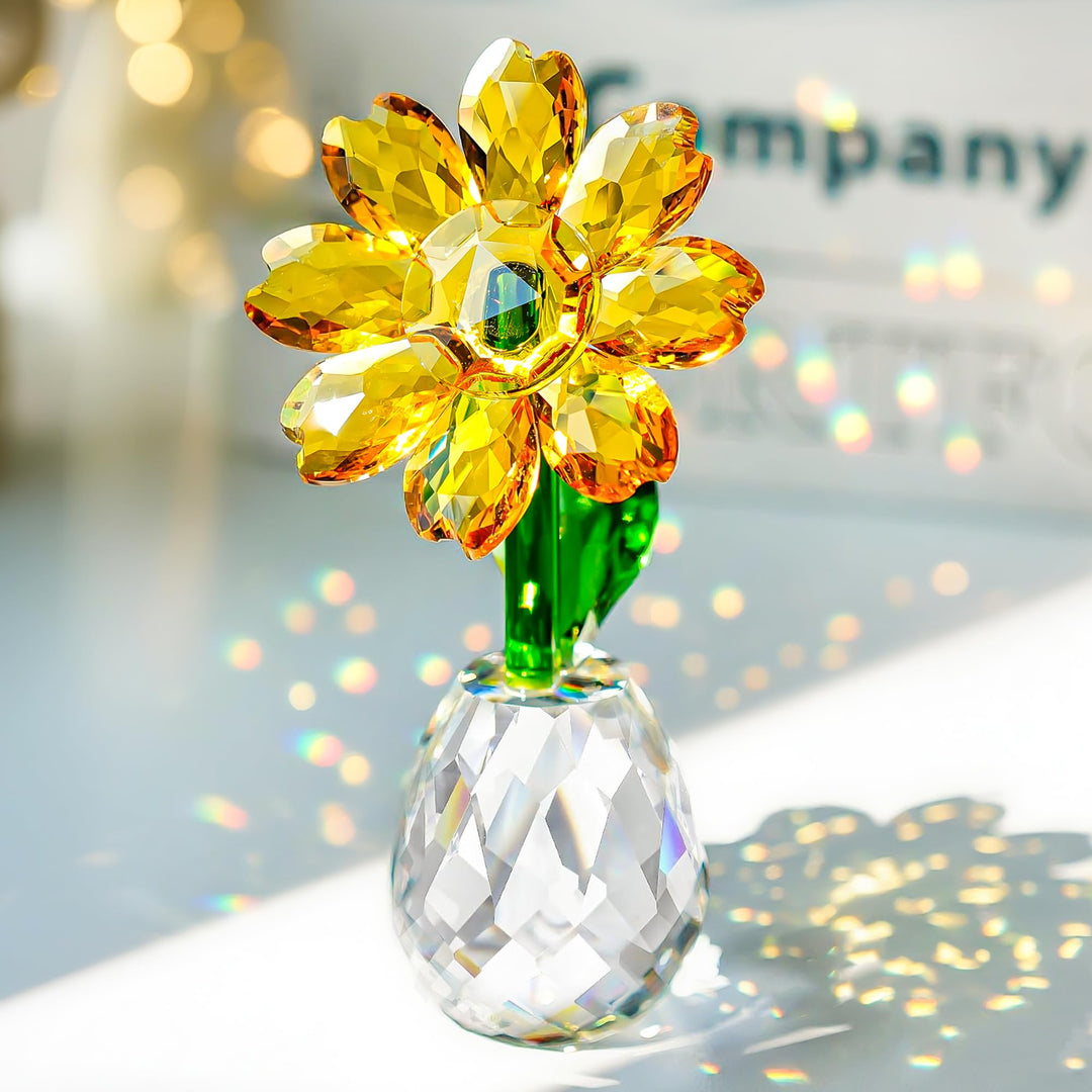 H&D Kristall-Sonnenblumen-Figur, Ornament, Briefbeschwerer, Tischdekoration