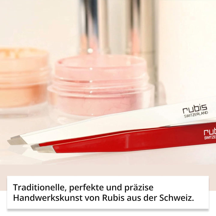 Rubis Pinzette Rot - schräg, fein und spitz - Pinzette zum Augenbrauen zupfen - schräge Spitze zur H