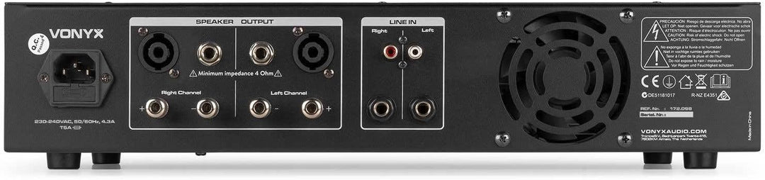 Vonyx VPA1000 PA Verstärker Endstufe 1000 Watt Leistungsverstärker 2 x 500 W mit Bluetooth, MP3-Play