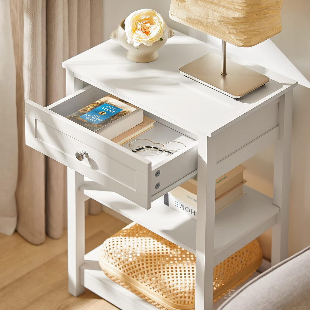 SoBuy® FBT46-W Beistelltisch Nachttisch Couchtisch in weiss mit Einer Schublade und 2 Ablagen BHT ca