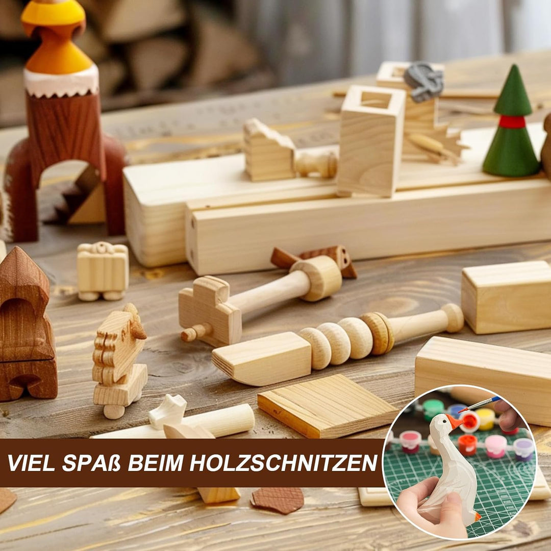 24 Stück Schnitzholz Linde, 3 Grössen Lindenholz zum Schnitzen Schnitzblöcke Holzschnitzset für Kind