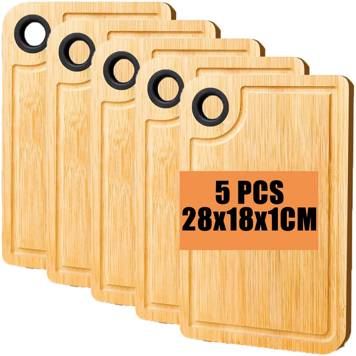 SHUESS 5 Stück Schneidebrett Set Bambus – 28x18x1 cm Frühstücksbrettchen Bambus gross, Schneidebrett
