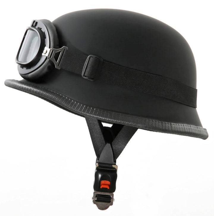 ATO WH1 Schwarz matt - Motorradhelm mit Fliegerbrille - Stahlhelm Grösse S (55-56cm)