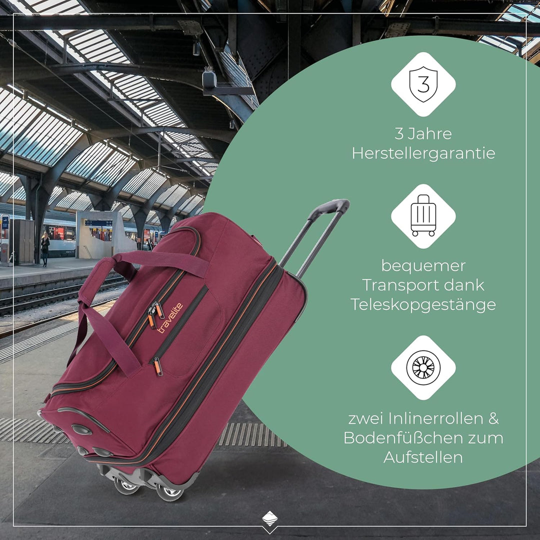 travelite 2-Rad Trolley Reisetasche Gr. S mit Dehnfalte, Gepäck Serie BASICS: Weichgepäck Reisetasch