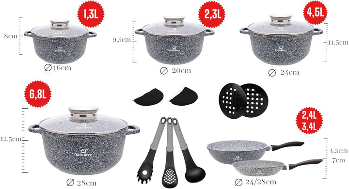 17-tlg Antihaft-Topfset mit Deckel,Pfanne,Induktion, KB3926 GRAU