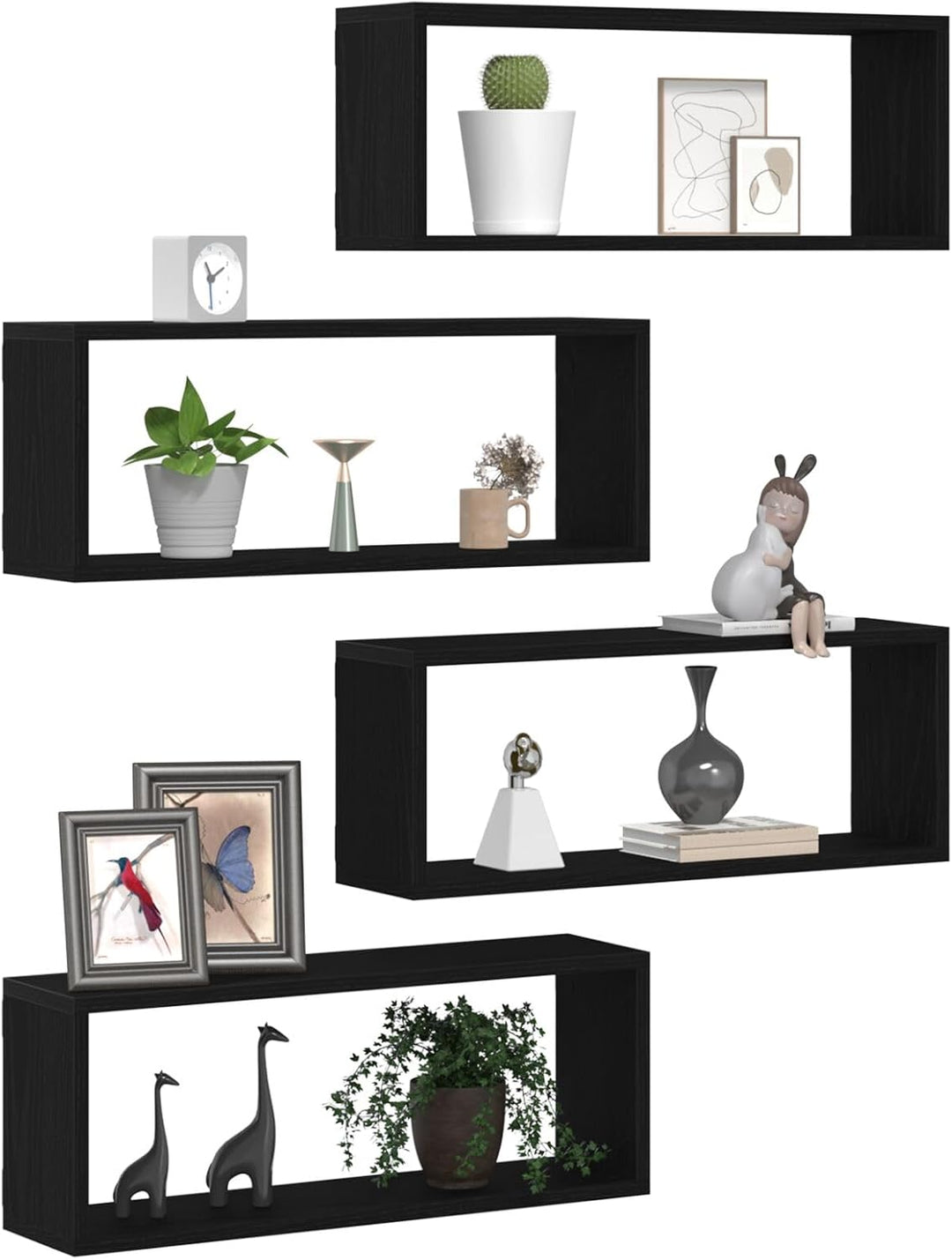 vidaXL Wandregale mit Regal 4 pcs Schwarz Eichen-Optik 60 x 15 x 23 cm, Wohnzimmer, rechteckiges Wan
