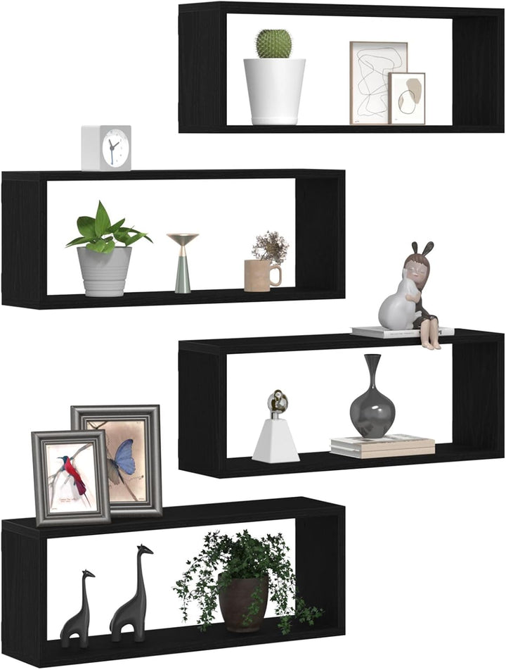 vidaXL Wandregale mit Regal 4 pcs Schwarz Eichen-Optik 60 x 15 x 23 cm, Wohnzimmer, rechteckiges Wan