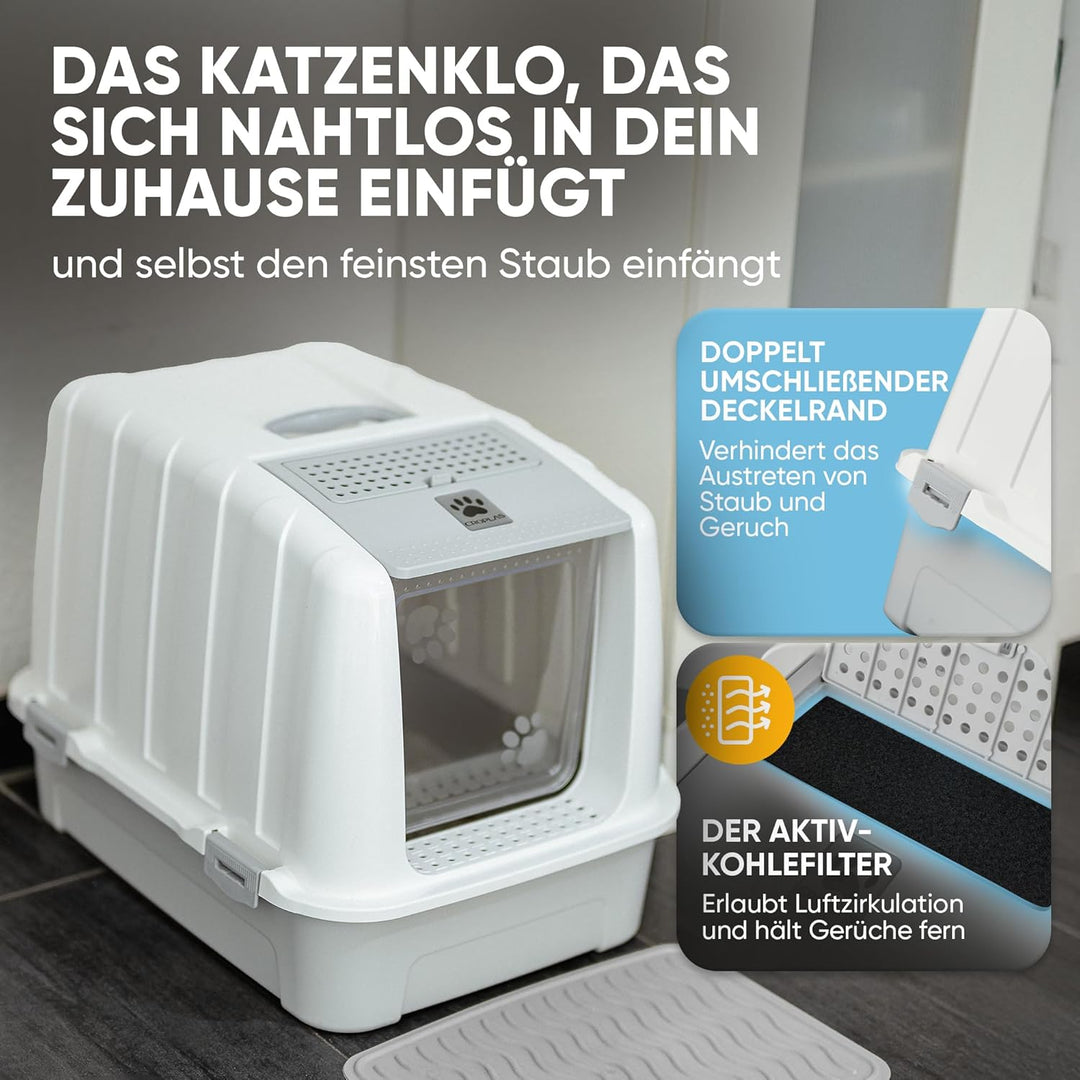 CROPLAS Katzenklo mit Deckel und Aktivkohlefilter, inklusive Katzenklo Matte und Katzenklo Schaufel
