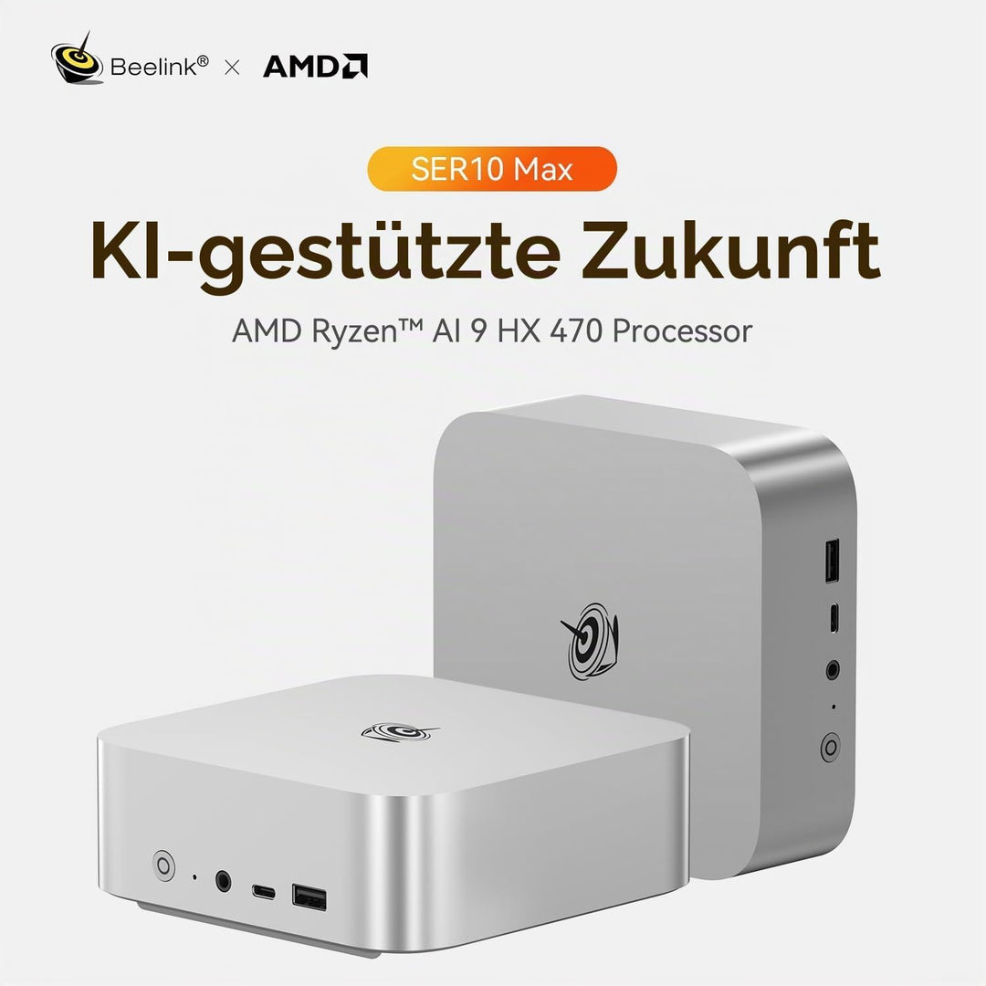 Beelink Mini PC SER10 MAX, AMD Ryzen AI 9 HX 470 (12C/24T bis zu 5.2 GHz), 32GB DDR5 RAM, 1TB PCIe 4