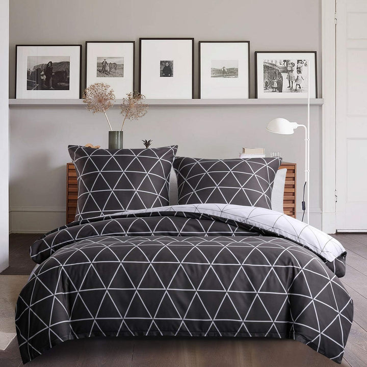 Boqingzhu Bettwäsche Kariert 135x200cm Schwarz Weiss Grau Geometrich Karo Wendebettwäsche Set Bettbe