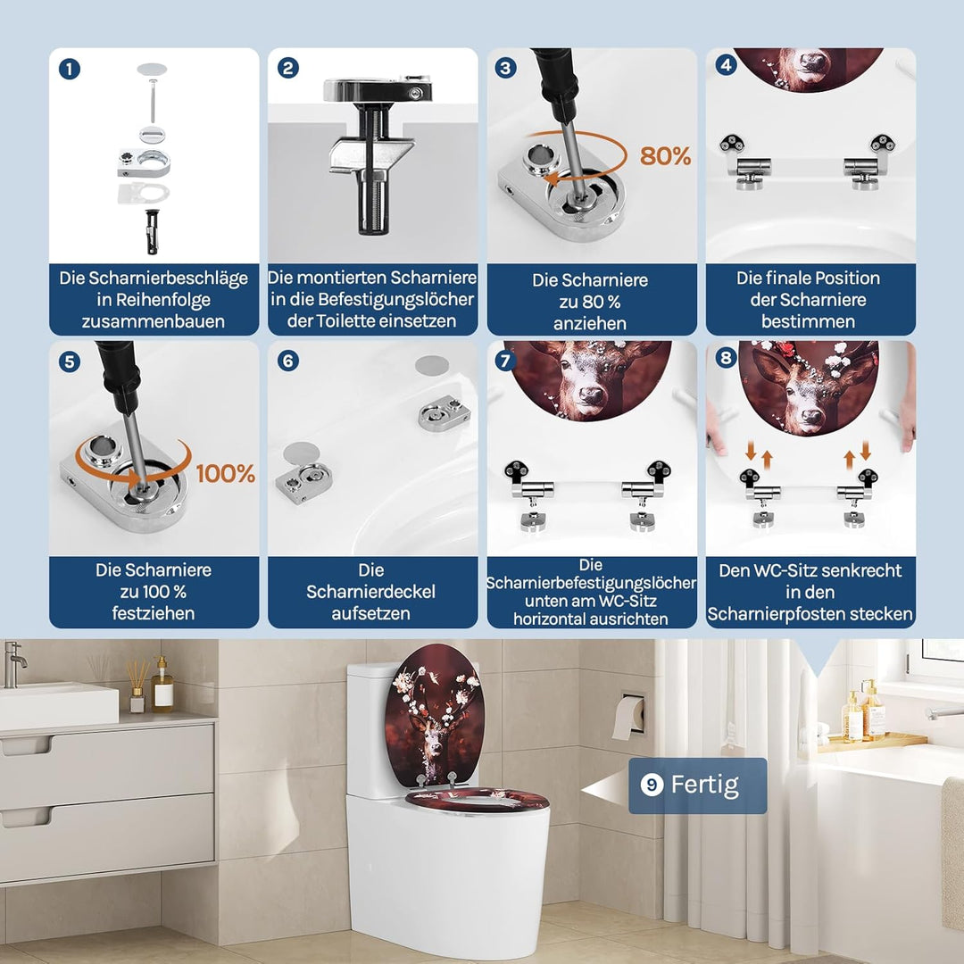 WOLTU Toilettendeckel mit Absenkautomatik Holz, Toilettensitz Klodeckel Klobrille WC Sitz O-Form mit