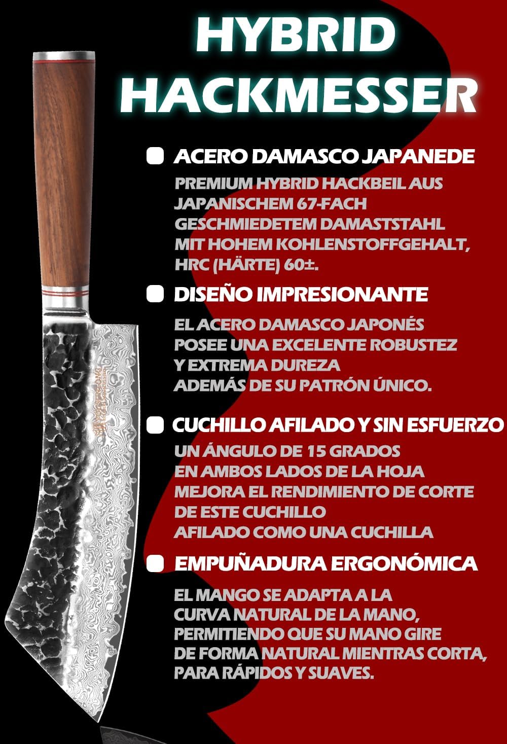 YOUSUNLONG Fleischbratenmesser Brechmesser 9 Zoll (22,86 cm) Gehämmerter Damaststahl Japanisch VG10