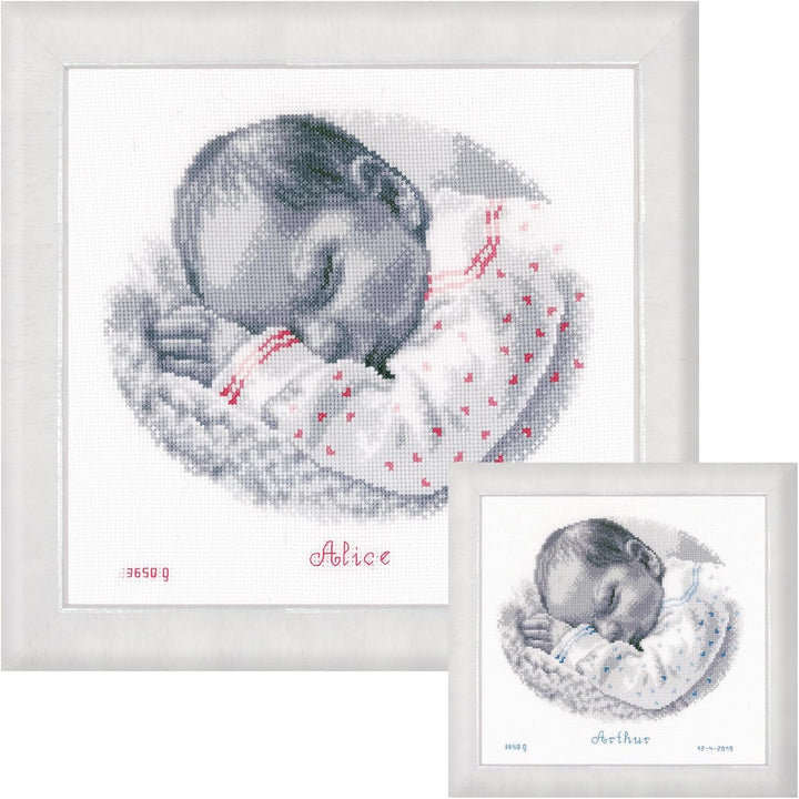 Vervaco PN-0169612 Schlafendes Baby Stickpackung Zählmuster, Baumwolle, mehrfarbig, ca. 25 x 24 cm /