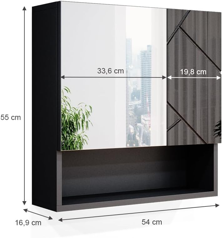 Vicco Bad Spiegelschrank Irma, Anthrazit Hochglanz, 54 x 55 cm