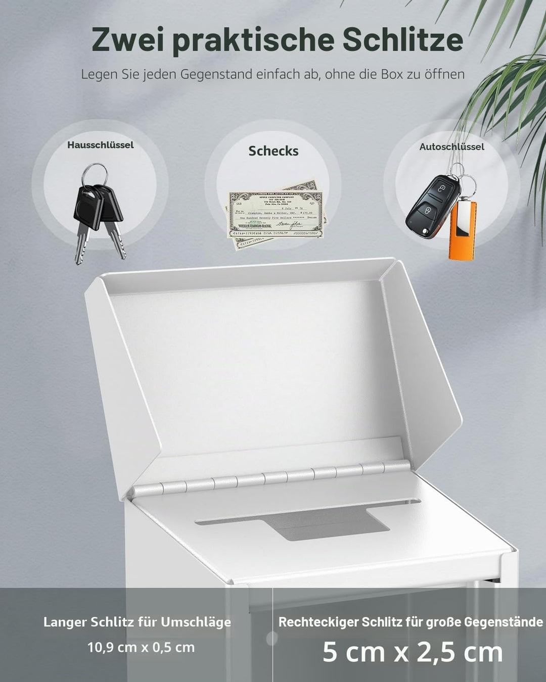 Uniclife Schlüsselkasten für den Aussenbereich, Spendenbox aus Metall in weiss mit Schlüsselschloss,