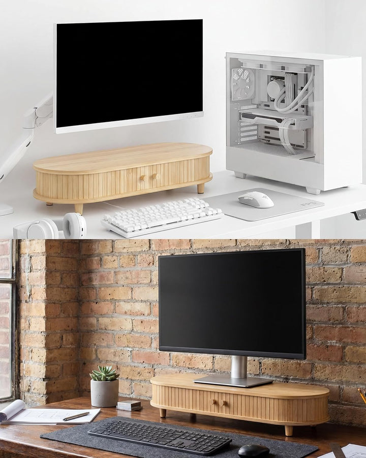 Bambus-Monitorständer mit Stauraum, gebogener Computer-Laptop-Ständer, Schreibtischregal-Organizer m