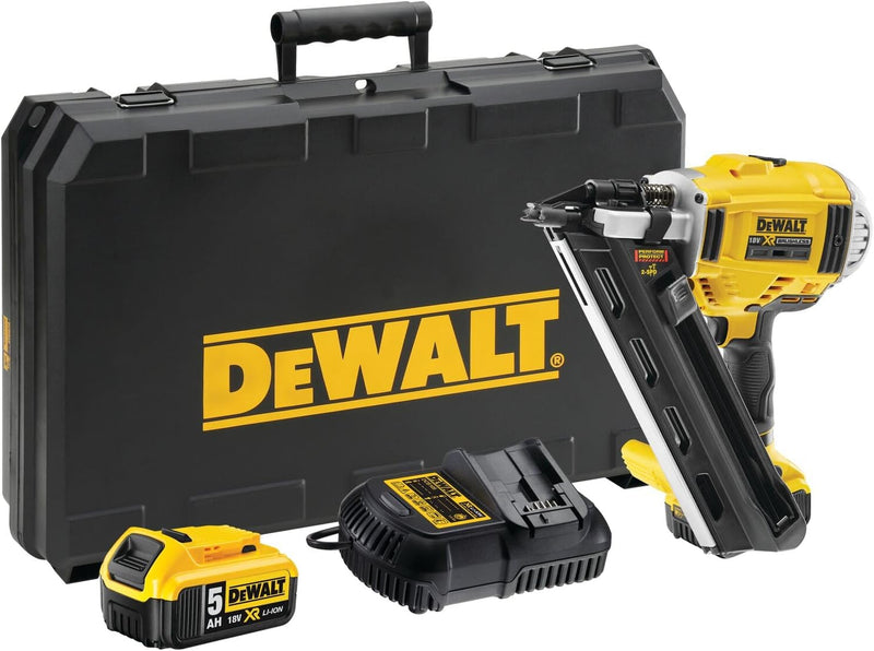 DeWalt Zwei-Stufen-Akku-Nagler (18V, 5Ah, bürstenlos, Nagellänge 50 - 90mm, Einzelauslösung mit Sich