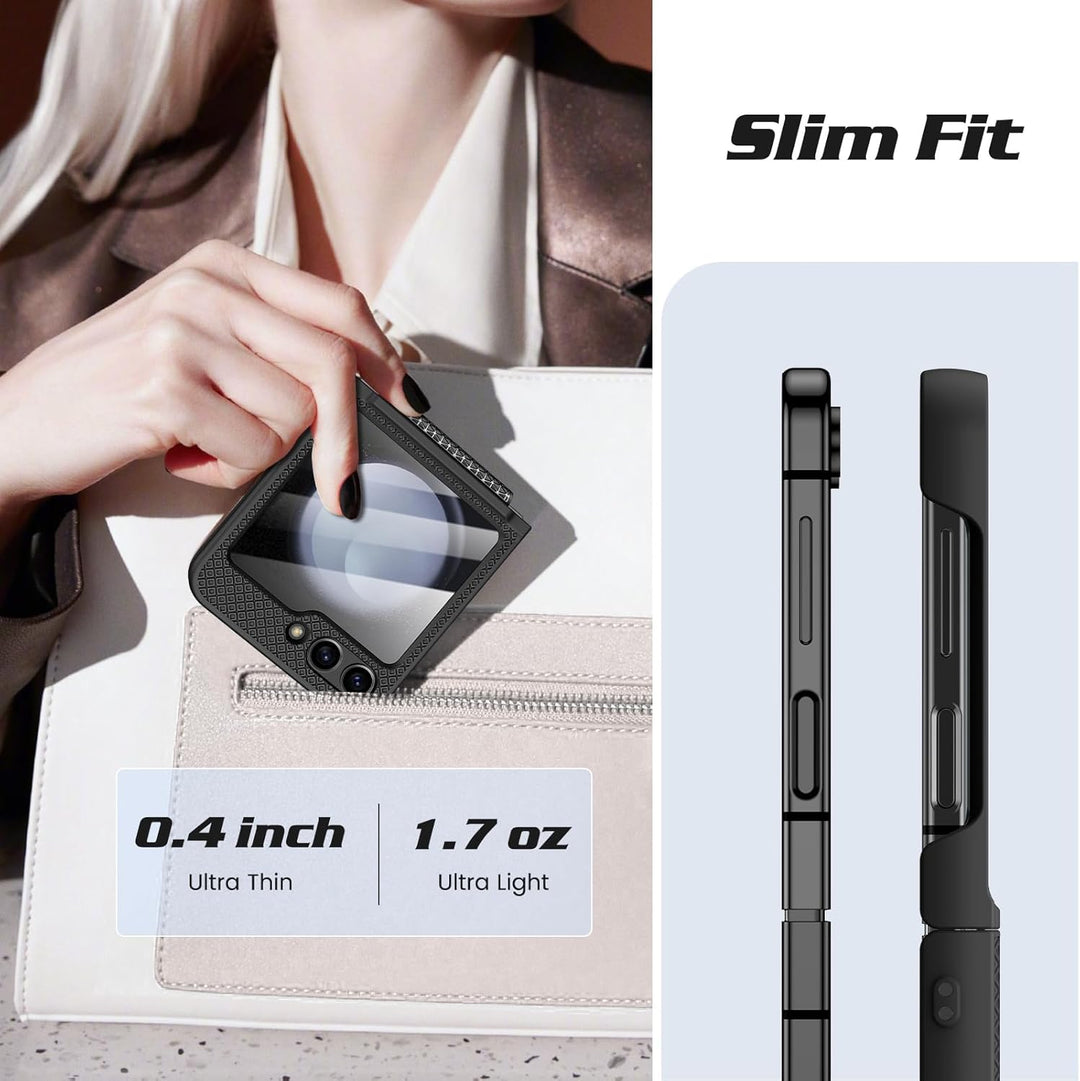 Doeshine for Samsung Galaxy Z Flip 5 Hülle mit Scharnierschutz & Displayschutzfolie, Rutschfester Te