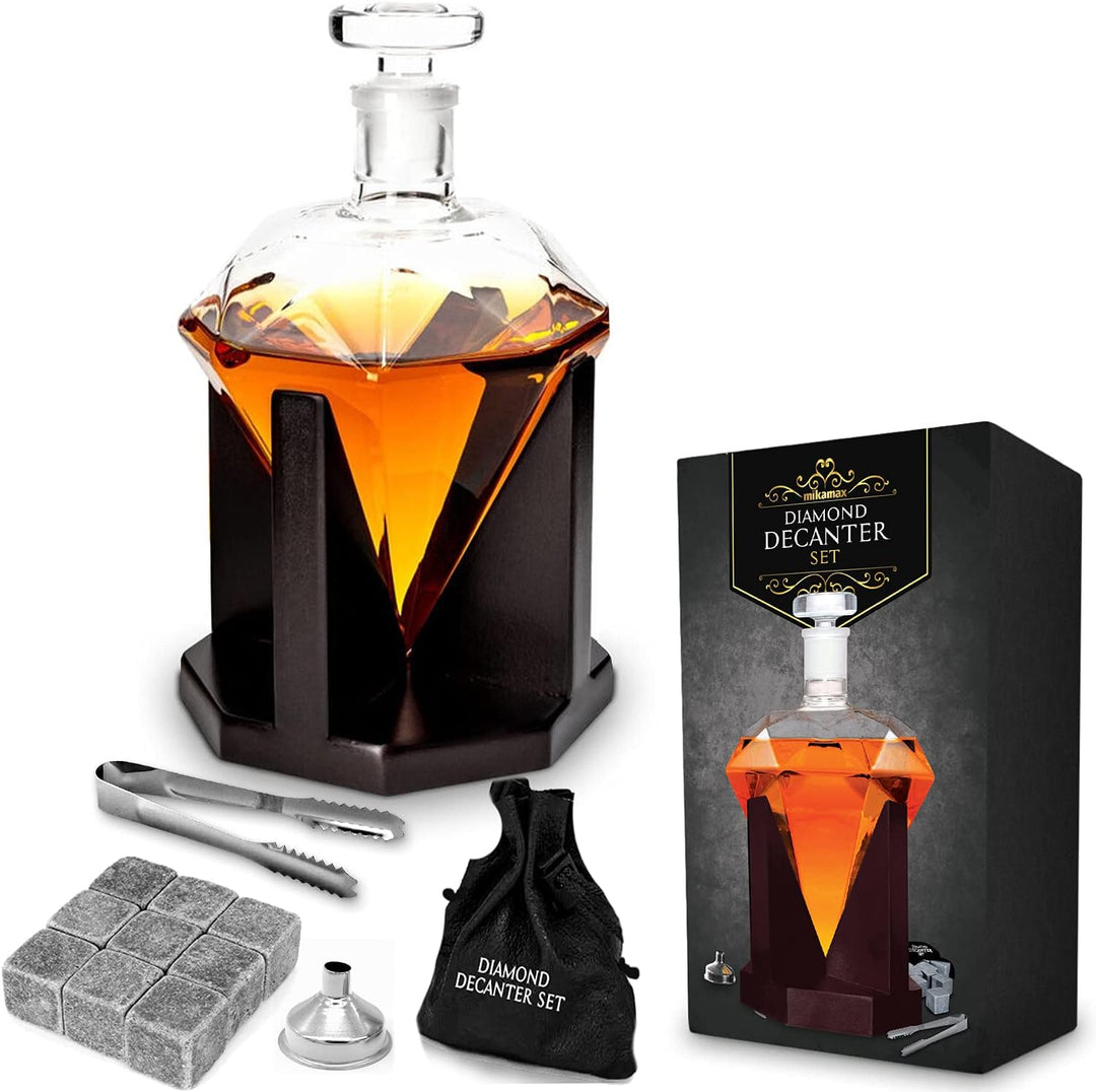 mikamax - Diamant Dekanter - Whiskey Dekanter Set - Diamantkaraffe - 850ml - inkl. Dekanterständer -