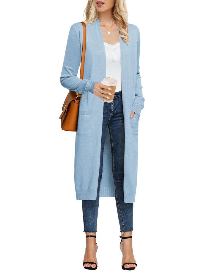GRACE KARIN Damen Strickjacke Lang Langarm Casual Cardigan Sweater Open Front S Hellblau, S Hellblau