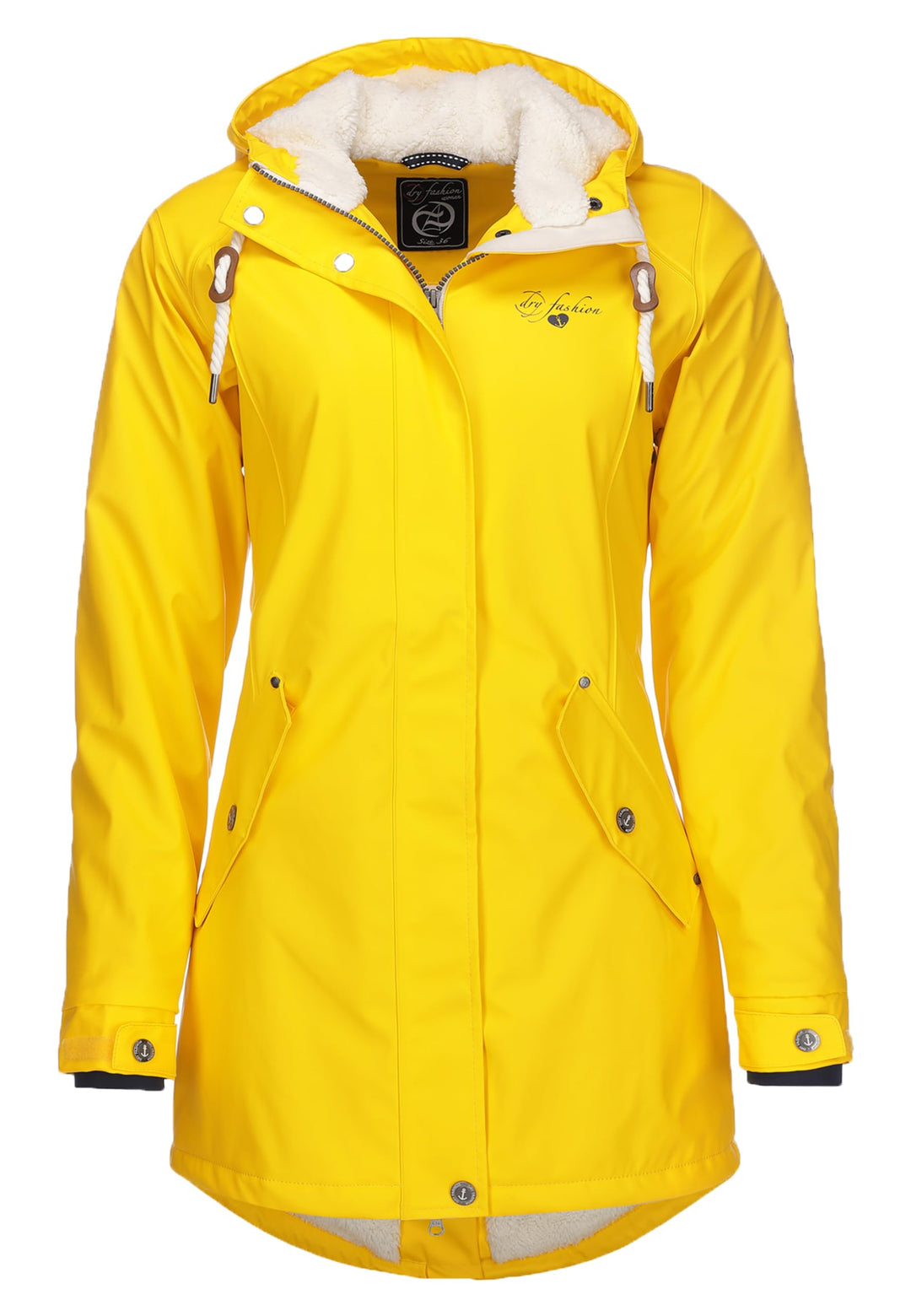 Dry Fashion Damen Regenmantel Malmö - Frauen Regenjacke Jacke mit Kapuze Lang Winddicht Wasserdicht