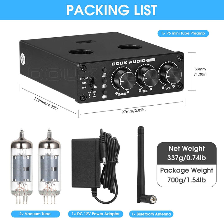 Douk Audio P6-mini HiFi Bluetooth Röhrenvorverstärker Mini Stereo Valve Vorverstärker Tube Preamp mi