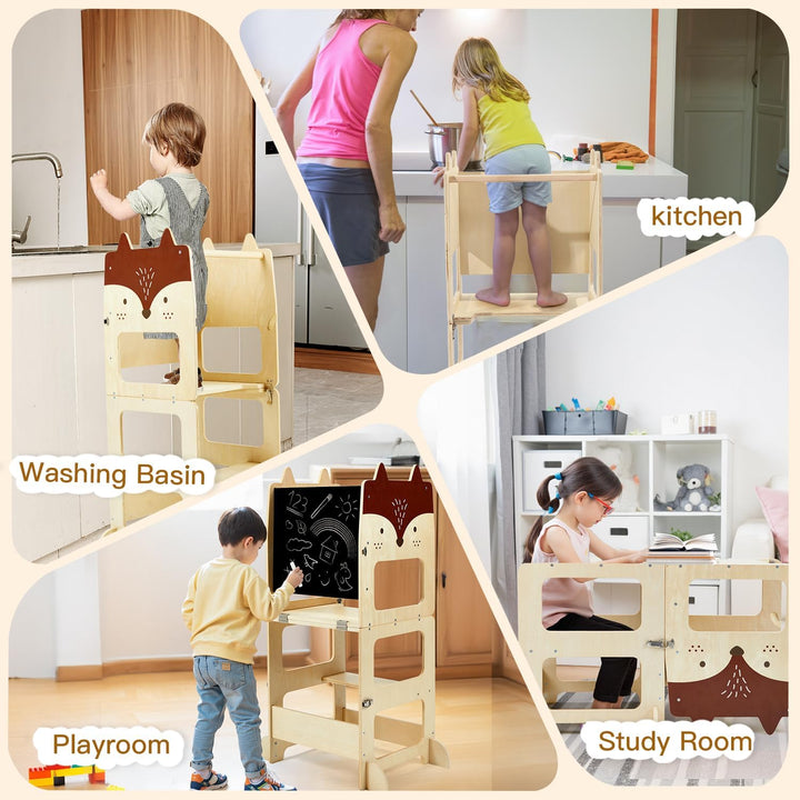 labebe Lernturm ab 1 Jahr（92 * 38.5 * 42cm）， klappbar Montessori Learning Tower，3 in 1 Montessori Le