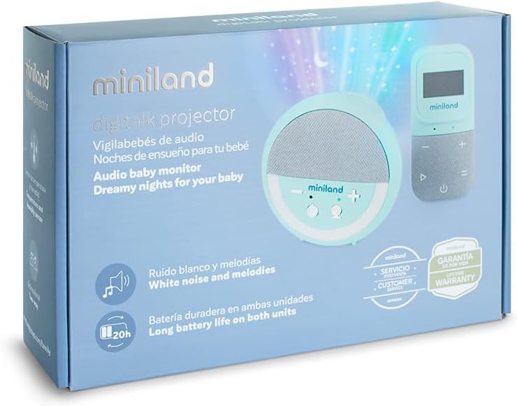 Miniland Digitalk Projector, Audio-Babyphon, Babyphone mit Lichtprojektor und weissem Rauschen, Temp