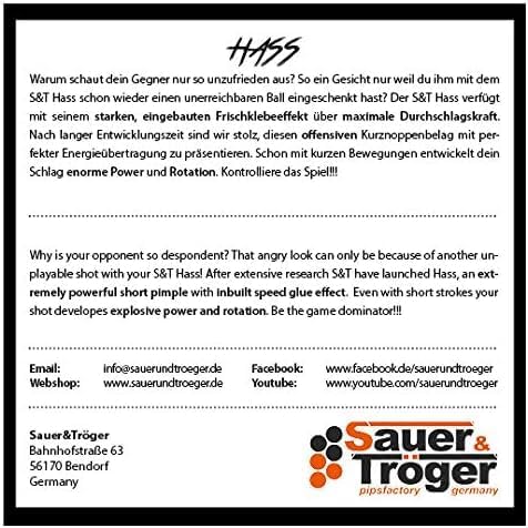 Sauer &amp; Tröger Tischtennis Belag Kurze Noppe | HASS | Rot, Schwarz | 1,5 1,8 2,1 Rot 1,8 mm, Rot 1,8
