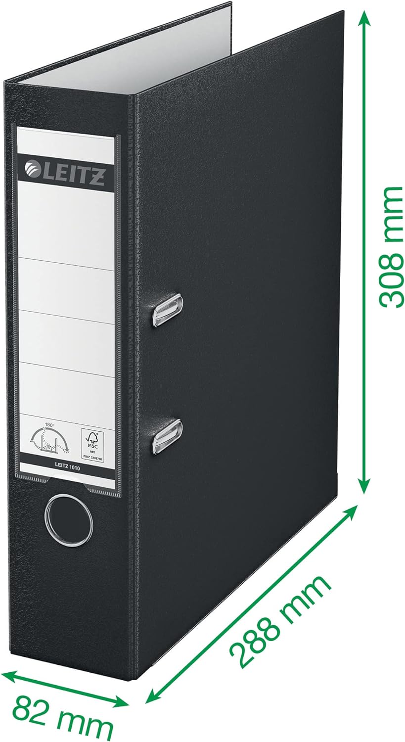 Leitz Qualitäts-Ordner 180° Plastik, 20er Pack, A4, Schwarz, 8,2 cm Rückenbreite, PP-laminierter Ein