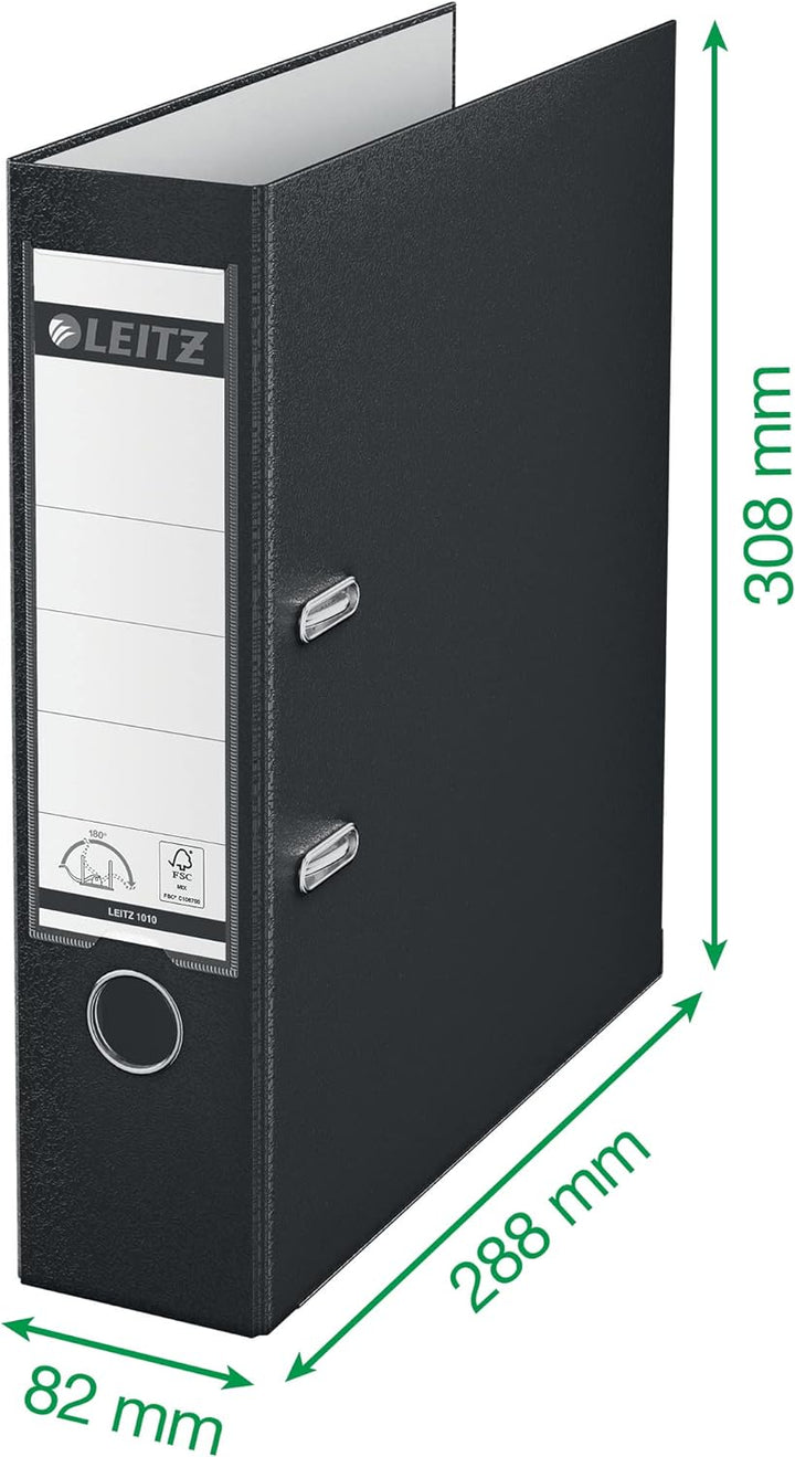 Leitz Qualitäts-Ordner 180° Plastik, 20er Pack, A4, Schwarz, 8,2 cm Rückenbreite, PP-laminierter Ein