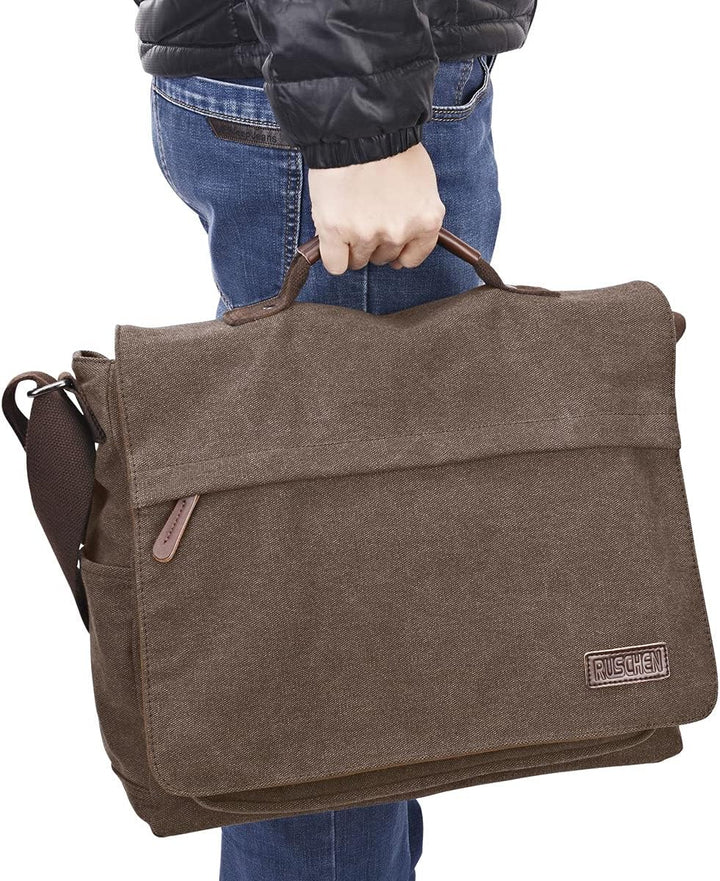 Ruschen Umhängetasche Herren aus Canvas, Herrentasche, Laptoptasche für 15,6 Zoll Laptop, Schulterta