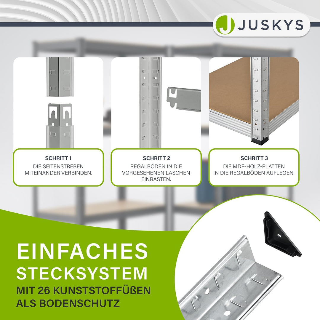 Juskys 3er Metall Regalsystem Easy | 1 Eckregal & 2 Lagerregale | 12 Böden aus MDF Holz | 960 kg | S