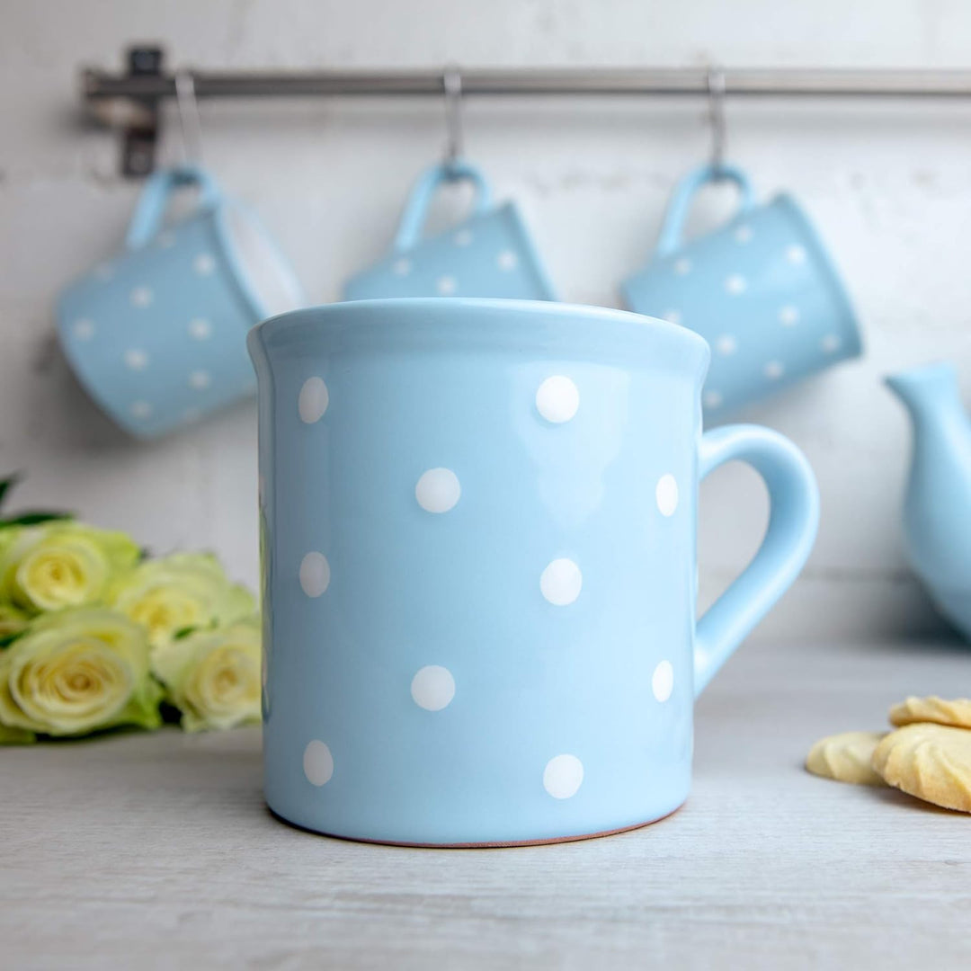 City to Cottage® - Keramik XXL Becher 500 ml | Kaffeebecher | Hellblau und Weiss | Polka Dots | Hand